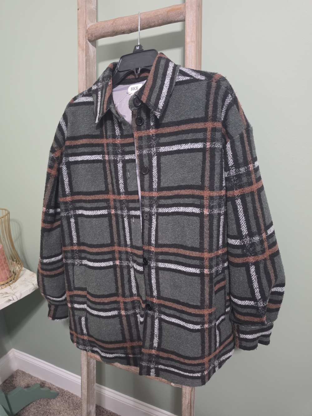 BKE Womens Green Plaid Button-Up Jacket